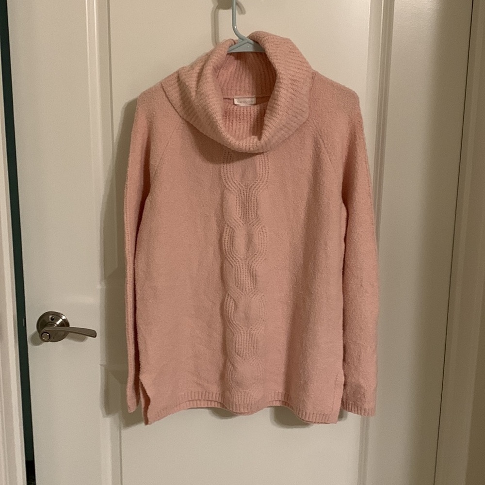 Nordstrom Center Cable Cowl Neck Cotton Blend Sweater in Smoke Pink - Picture 2 of 4